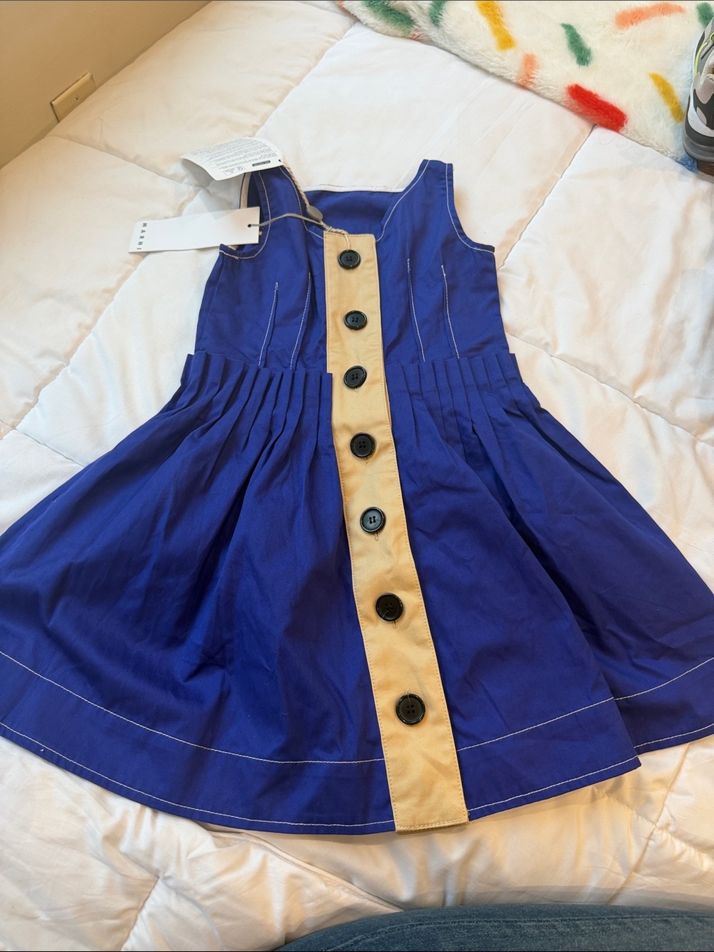 Marni Girls Navy Blue Dress with Khaki Button Placket size 4